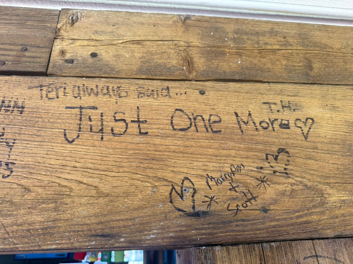 Teri's handwritten Just One More on wood
